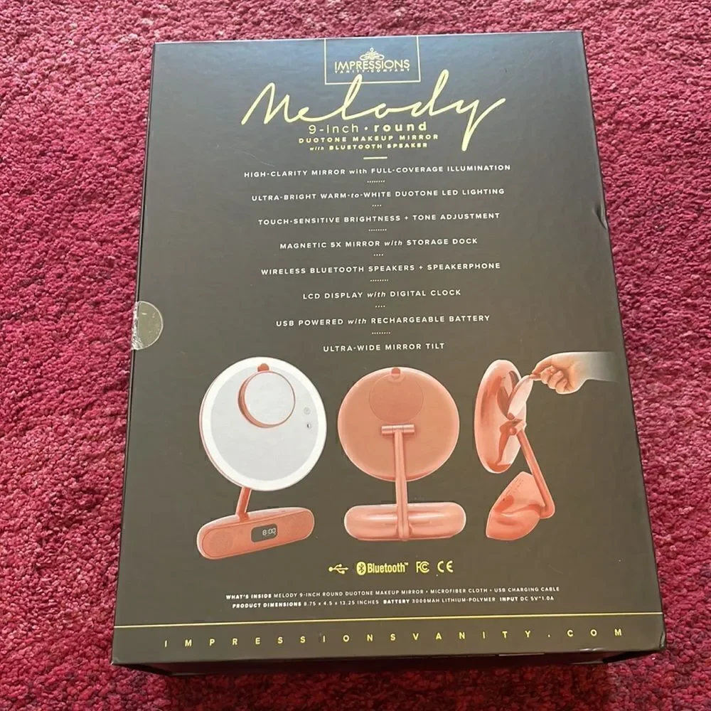 Impressions Vanity Melody 9 inch Round Duotone Makeup Mirror with Bluetooth